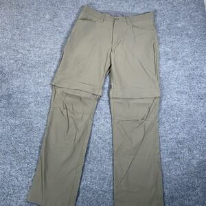 Eddie Bauer Convertible Tech Pants Mens 34x32 Green Nylon Stretch Hiking Zip Off